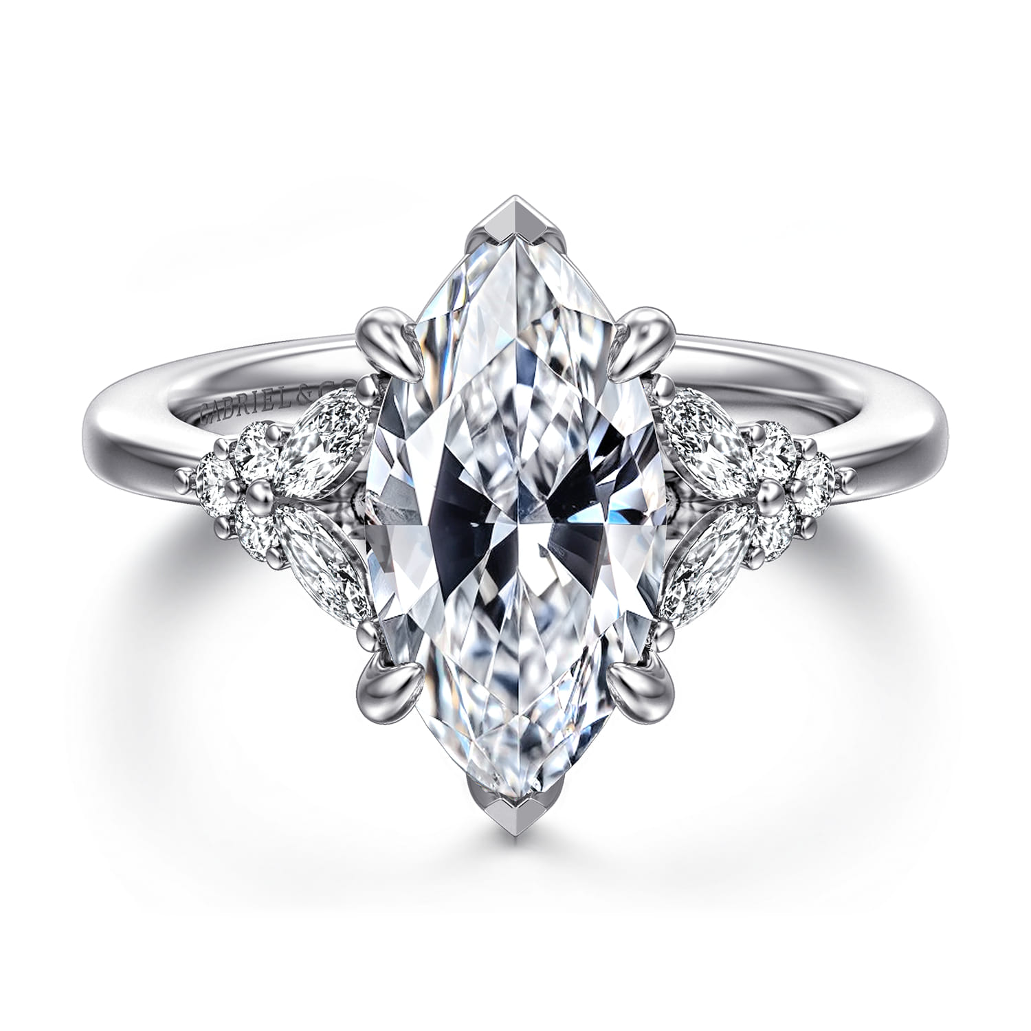 Lunara - 14K White Gold Marquise Shape Diamond Diamond Engagement Ring