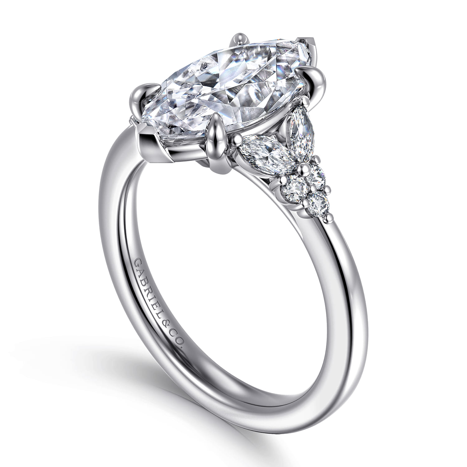 Lunara - 14K White Gold Marquise Shape Diamond Diamond Engagement Ring