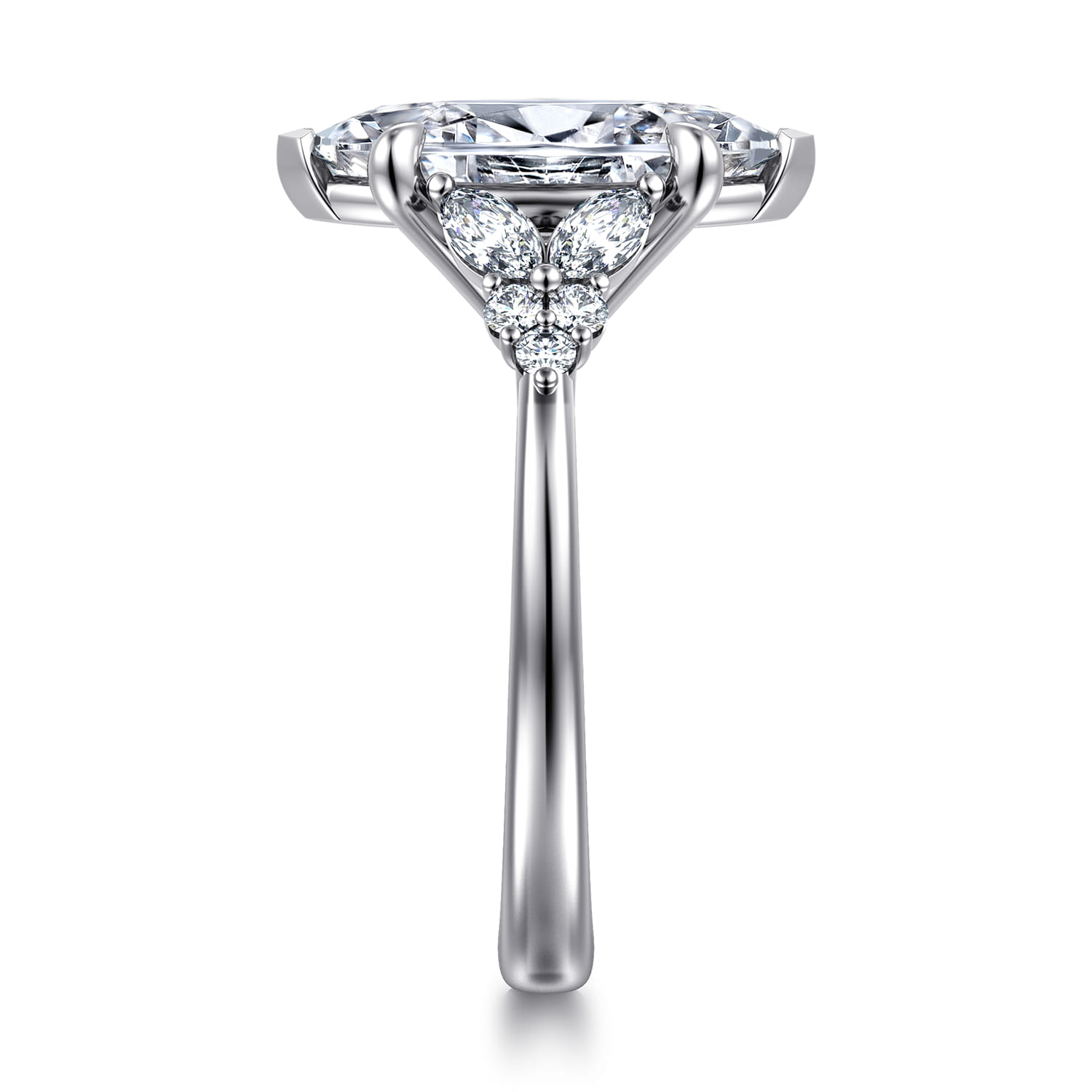 Lunara - 14K White Gold Marquise Shape Diamond Diamond Engagement Ring