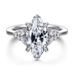 Lunara - 14K White Gold Marquise Shape Diamond Engagement Ring