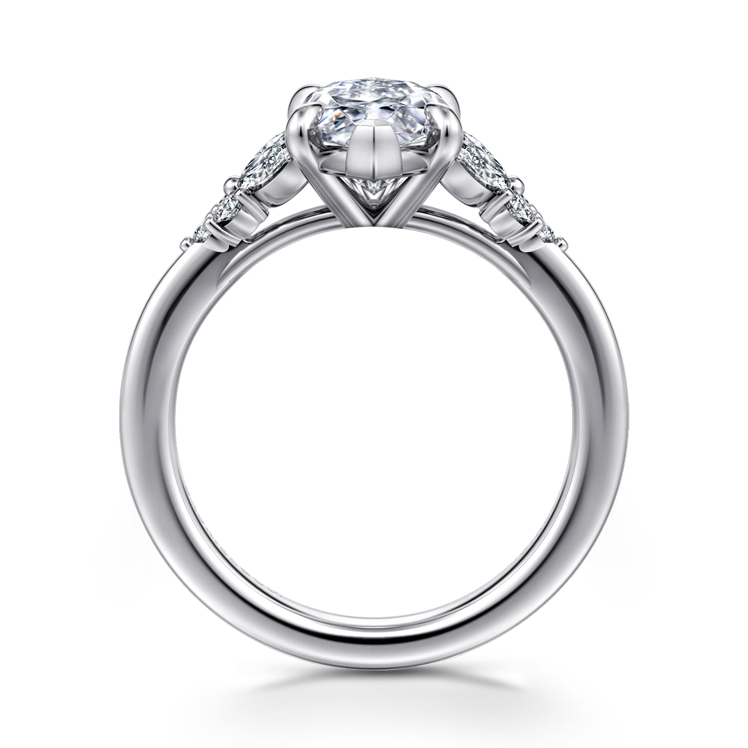 Lunara - 14K White Gold Marquise Shape Diamond Engagement Ring