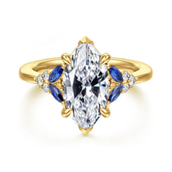 Lunara - 14K Yellow Gold Marquise Shape Sapphire and Diamond Engagement Ring