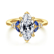 Lunara - 14K Yellow Gold Marquise Shape Sapphire and Diamond Engagement Ring