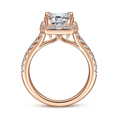 Lyla - 14K Rose Gold Emerald Halo Diamond Engagement Ring - 0.82 ct - Shot 2