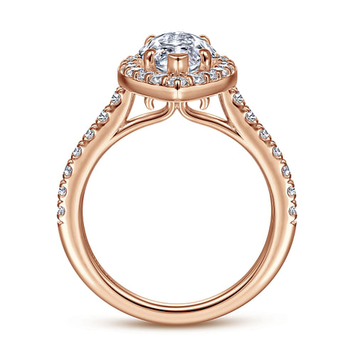 Lyla - 14K Rose Gold Marquise Halo Diamond Engagement Ring - 0.72 ct - Shot 2