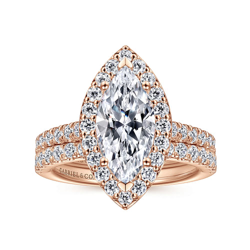 Lyla - 14K Rose Gold Marquise Halo Diamond Engagement Ring - 0.72 ct - Shot 4