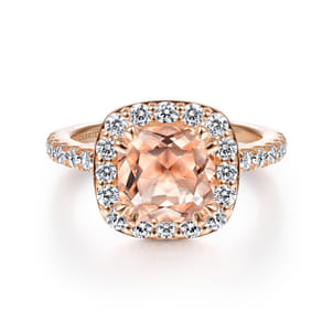Lyla - 14K Rose Gold Morganite and Diamond Halo Engagement Ring