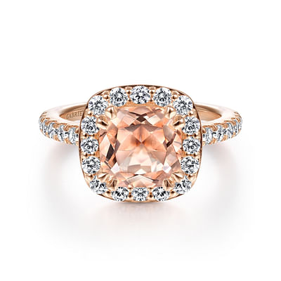 Lyla - 14K Rose Gold Morganite and Diamond Halo Engagement Ring