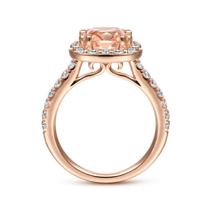 Lyla - 14K Rose Gold Morganite and Diamond Halo Engagement Ring