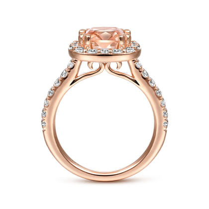 Lyla - 14K Rose Gold Morganite and Diamond Halo Engagement Ring