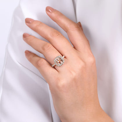 Lyla - 14K Rose Gold Morganite and Diamond Halo Engagement Ring