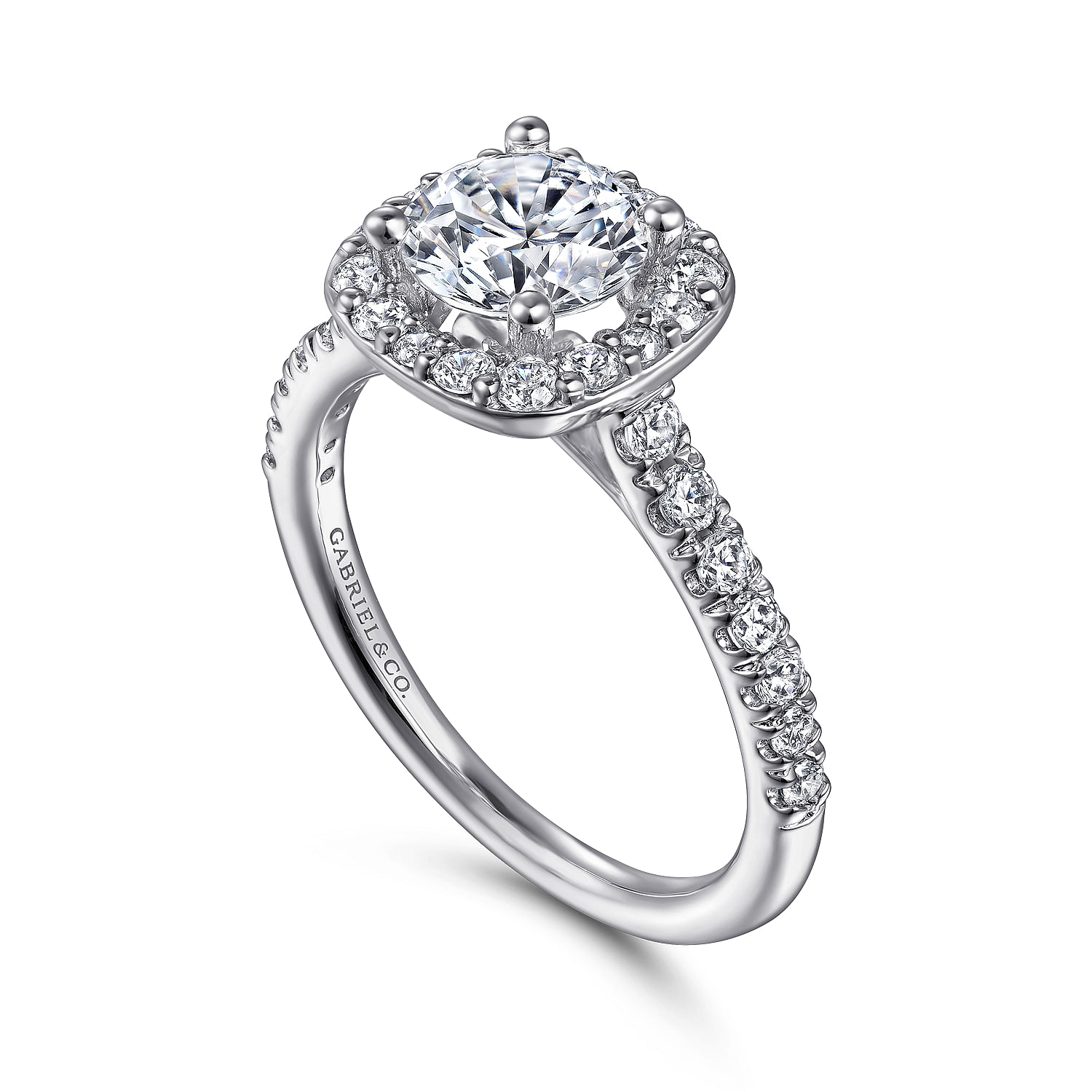 Lyla - 14K White Gold Cushion Halo Round Diamond Engagement Ring - 0.52 ct - Shot 3