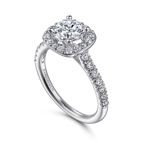 Lyla - 14K White Gold Cushion Halo Round Diamond Engagement Ring - 0.52 ct - Shot 3