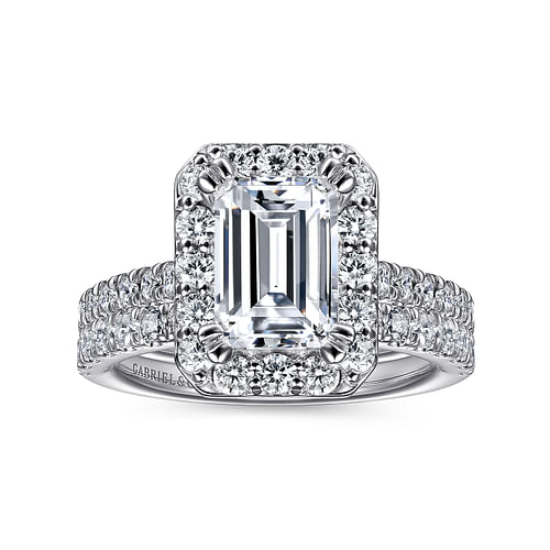 Lyla - 14K White Gold Emerald Halo Diamond Engagement Ring - 0.82 ct - Shot 4
