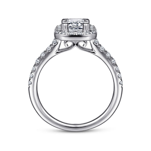 Lyla - 14K White Gold Halo Emerald Cut Diamond Engagement Ring - 0.5 ct - Shot 2