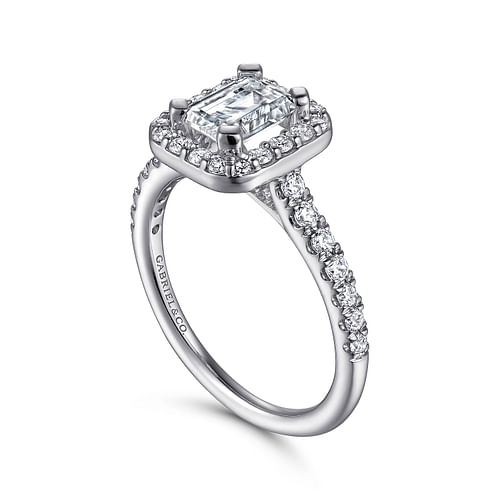 Lyla - 14K White Gold Halo Emerald Cut Diamond Engagement Ring - 0.5 ct - Shot 3