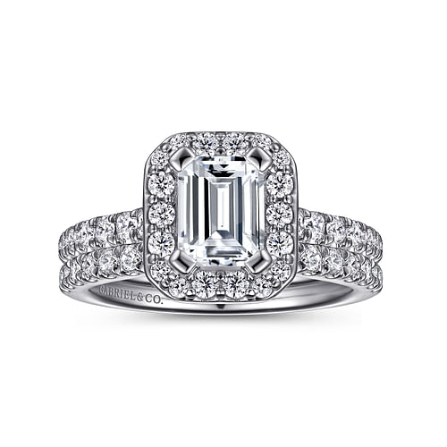 Lyla - 14K White Gold Halo Emerald Cut Diamond Engagement Ring - 0.5 ct - Shot 4