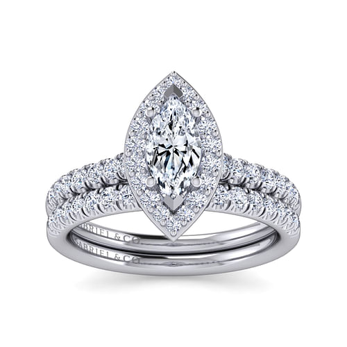 Lyla - 14K White Gold Marquise Halo Diamond Engagement Ring - 0.44 ct - Shot 4
