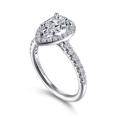 Lyla - 14K White Gold Pear Shape Halo Diamond Engagement Ring - 0.44 ct - Shot 3