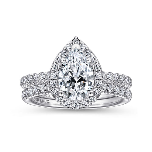 Lyla - 14K White Gold Pear Shape Halo Diamond Engagement Ring - 0.44 ct - Shot 4