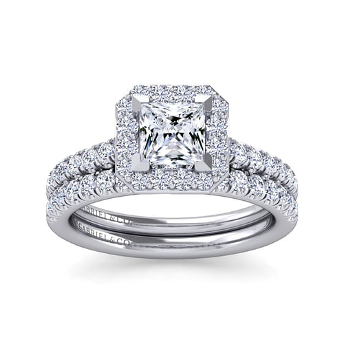 Lyla - 14K White Gold Princess Halo Diamond Engagement Ring - 0.58 ct - Shot 4