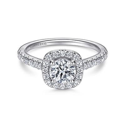 Lyla - 14K White Gold Round Halo Diamond Engagement Ring