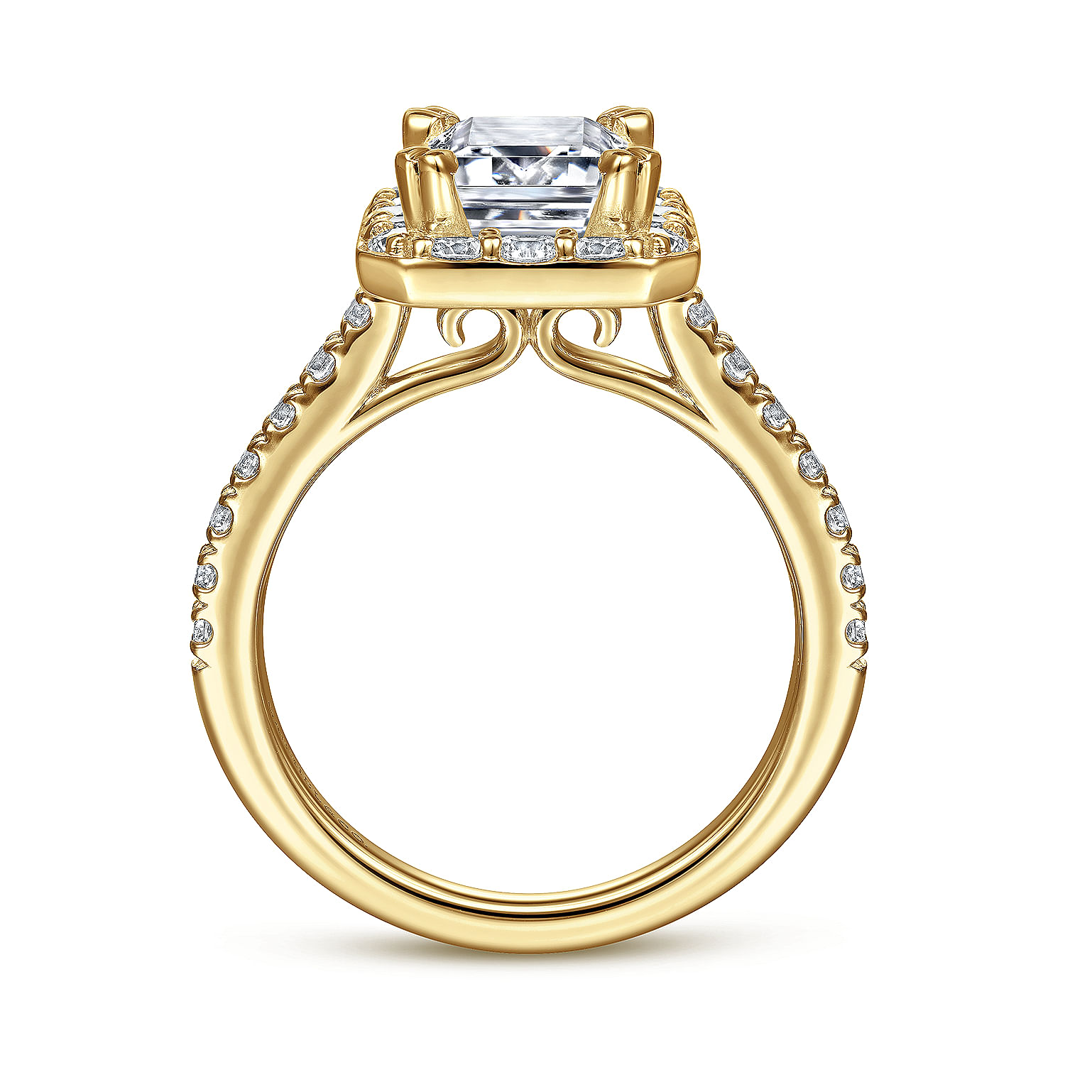 Lyla - 14K Yellow Gold Emerald Halo Diamond Engagement Ring - 0.82 ct - Shot 2