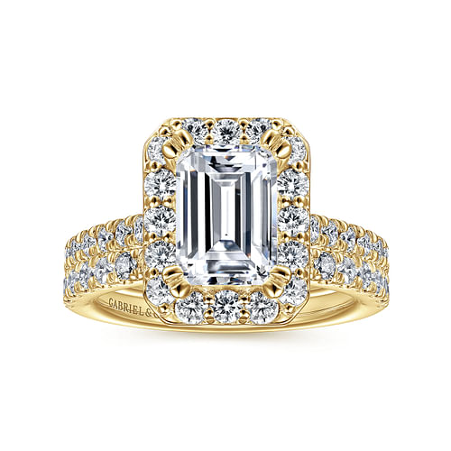 Lyla - 14K Yellow Gold Emerald Halo Diamond Engagement Ring - 0.82 ct - Shot 4