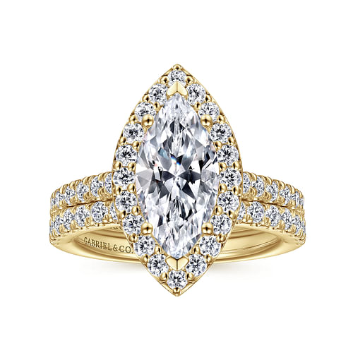 Lyla - 14K Yellow Gold Marquise Halo Diamond Engagement Ring - 0.72 ct - Shot 4