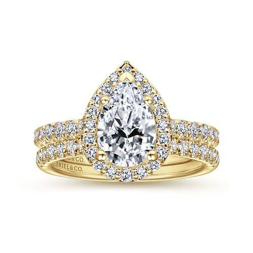 Lyla - 14K Yellow Gold Pear Shape Halo Diamond Engagement Ring - 0.44 ct - Shot 4