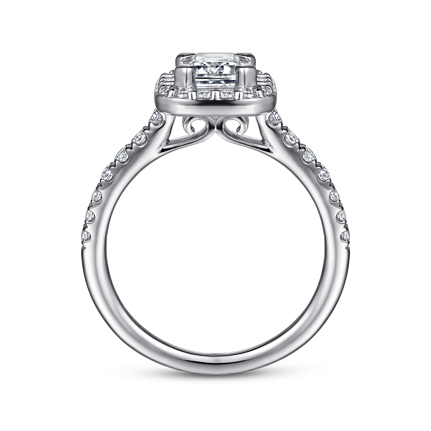 Lyla - Platinum Halo Emerald Cut Diamond Engagement Ring - 0.5 ct - Shot 2