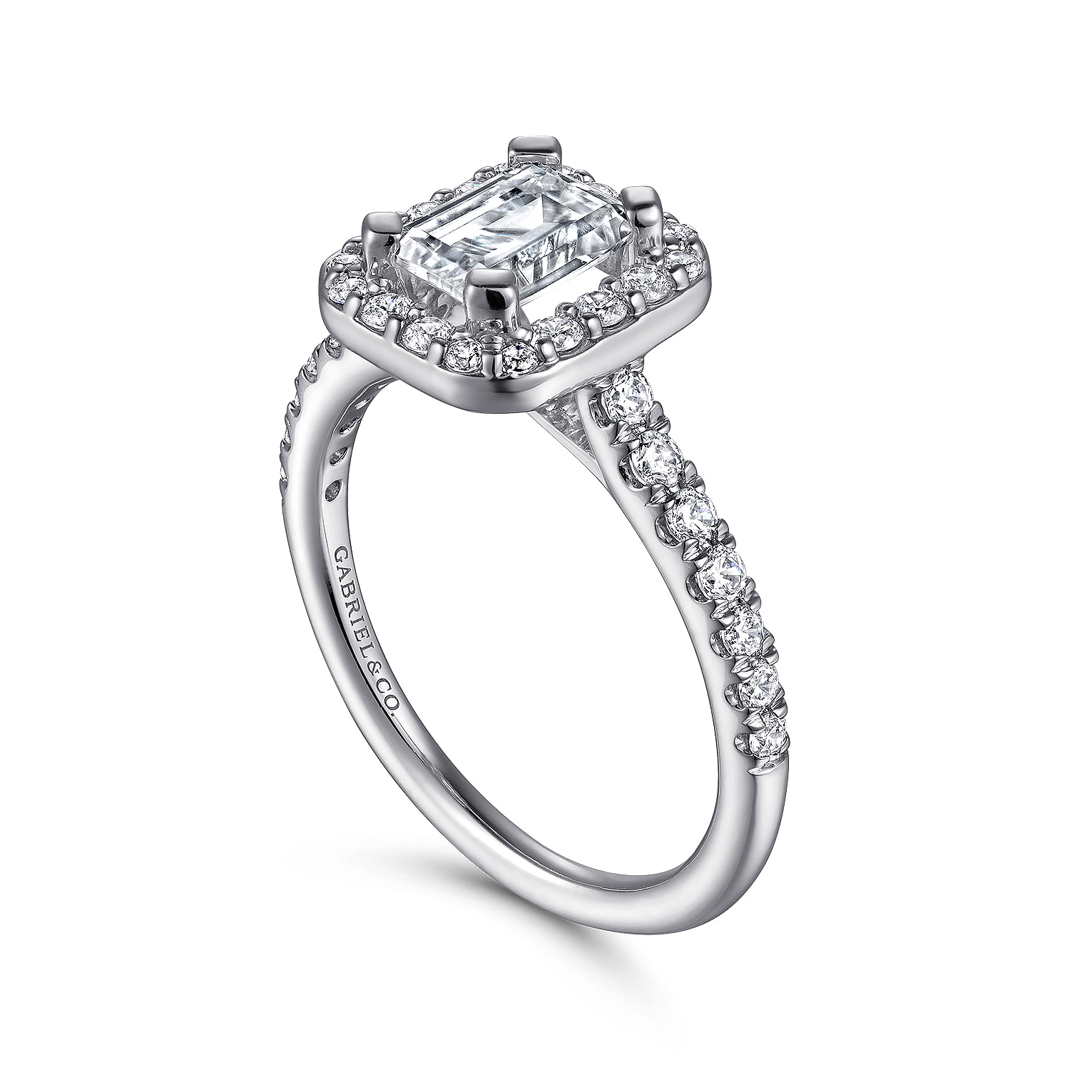 Lyla - Platinum Halo Emerald Cut Diamond Engagement Ring - 0.5 ct - Shot 3