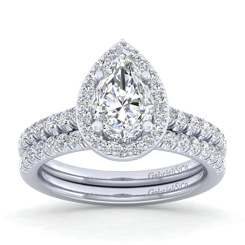 Lyla - Platinum Pear Shape Halo Diamond Engagement Ring - 0.44 ct - Shot 4