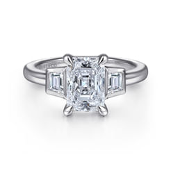 14K White Gold Radiant Cut Three Stone Diamond Engagement Ring