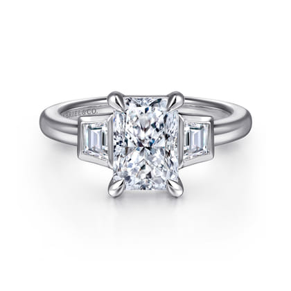 Lyon - 14K White Gold Radiant Cut Three Stone Diamond Engagement Ring