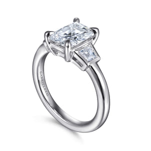 Lyon - 14K White Gold Radiant Cut Three Stone Diamond Engagement Ring