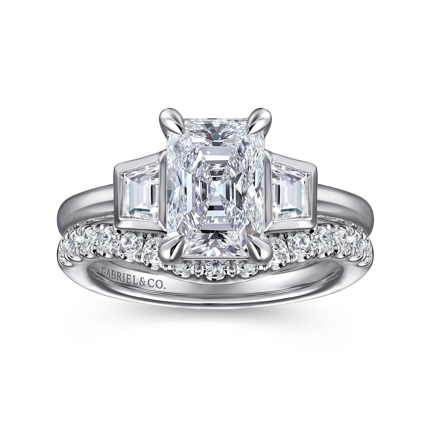 Lyon - 14K White Gold Radiant Cut Three Stone Diamond Engagement Ring