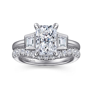 Lyon - 14K White Gold Radiant Cut Three Stone Diamond Engagement Ring
