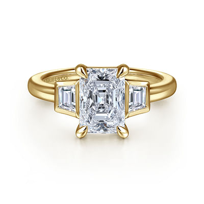Lyon - 14K Yellow Gold Radiant Cut Three Stone Diamond Engagement Ring