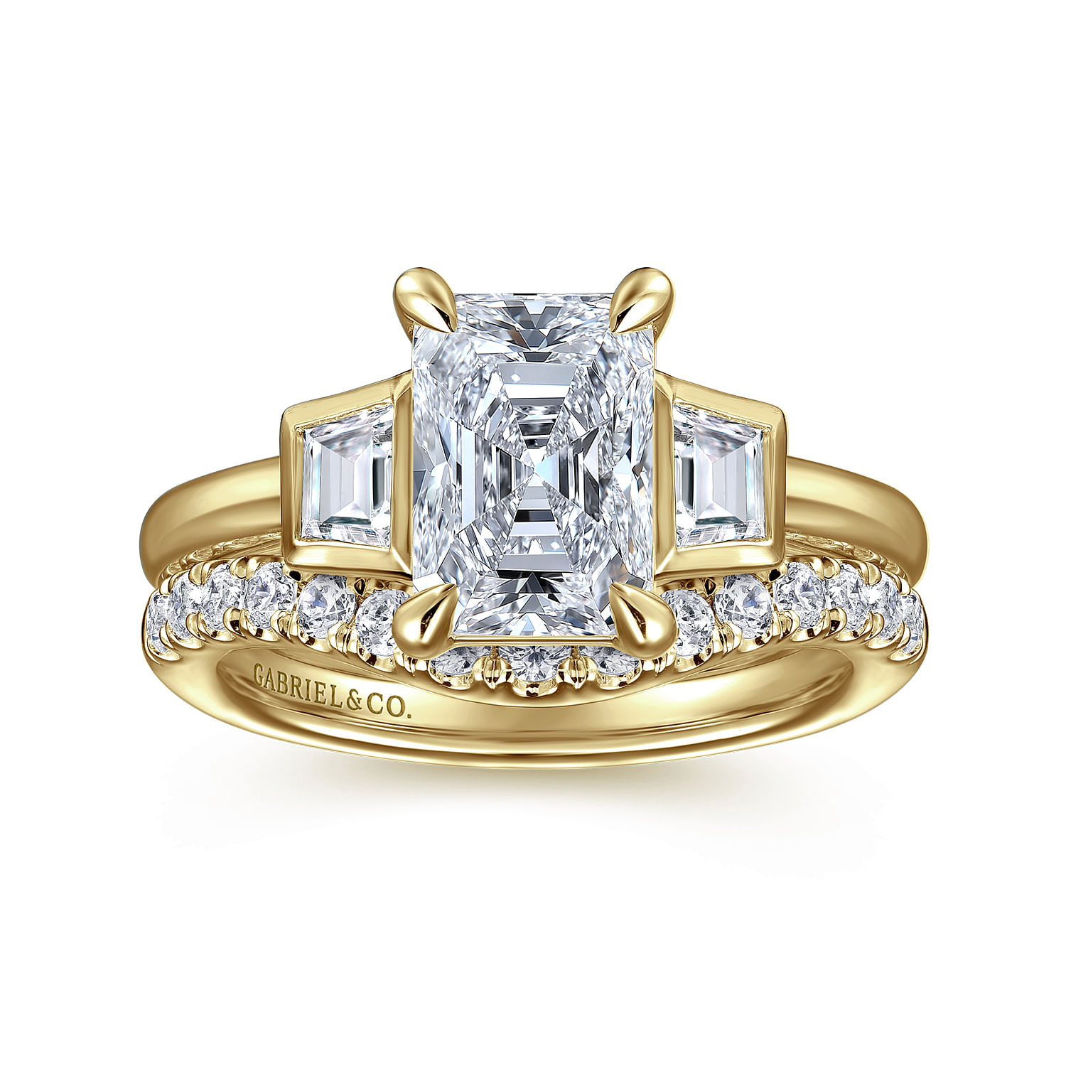 Lyon - 14K Yellow Gold Radiant Cut Three Stone Diamond Engagement Ring