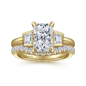 Lyon - 14K Yellow Gold Radiant Cut Three Stone Diamond Engagement Ring