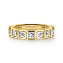 Lyricah - 14K Yellow Gold 7 Stone Bezel Princess Cut Diamond Anniversary Band