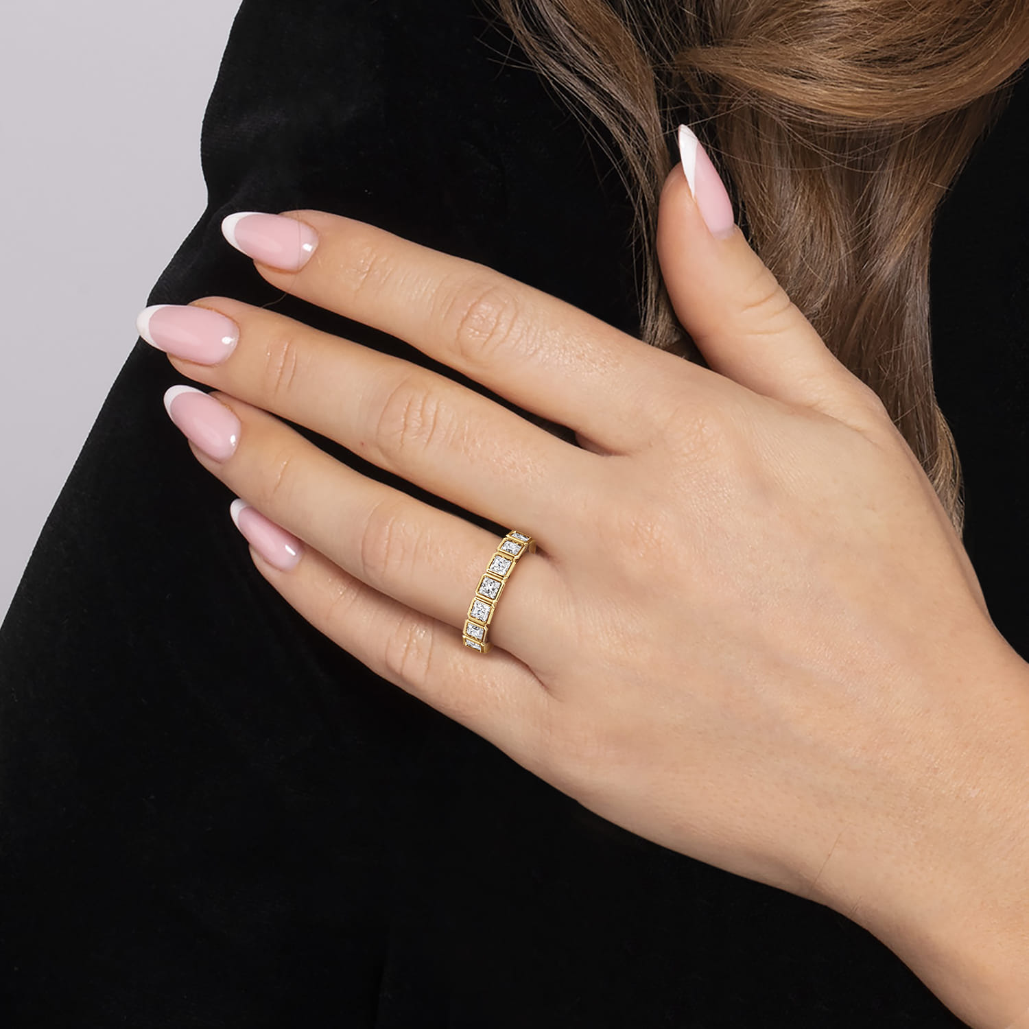 Fancy Wedding Ring in 14k Yellow Gold with Princess Cut Natural Diamond at Gabriel & Co. - Shot 5