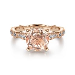 Vintage Inspired 14K Rose Gold Round Morganite and Diamond Engagement Ring