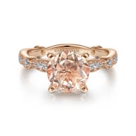 Mabel - Vintage Inspired 14K Rose Gold Round Morganite and Diamond Engagement Ring