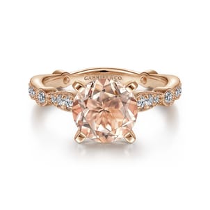 Mabel - Vintage Inspired 14K Rose Gold Round Morganite and Diamond Engagement Ring