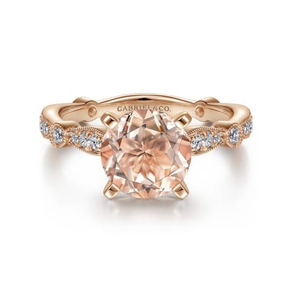 Mabel - Vintage Inspired 14K Rose Gold Round Morganite and Diamond Engagement Ring