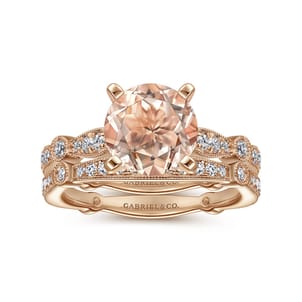 Mabel - Vintage Inspired 14K Rose Gold Round Morganite and Diamond Engagement Ring