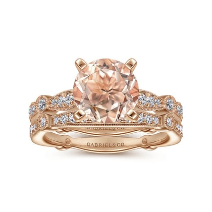 Mabel - Vintage Inspired 14K Rose Gold Round Morganite and Diamond Engagement Ring