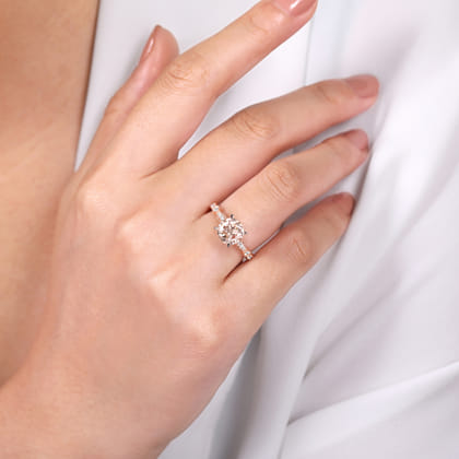 Mabel - Vintage Inspired 14K Rose Gold Round Morganite and Diamond Engagement Ring